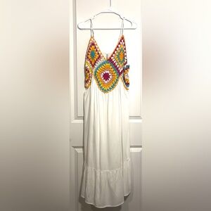Colorful knitted swimsuit coverup-white size L